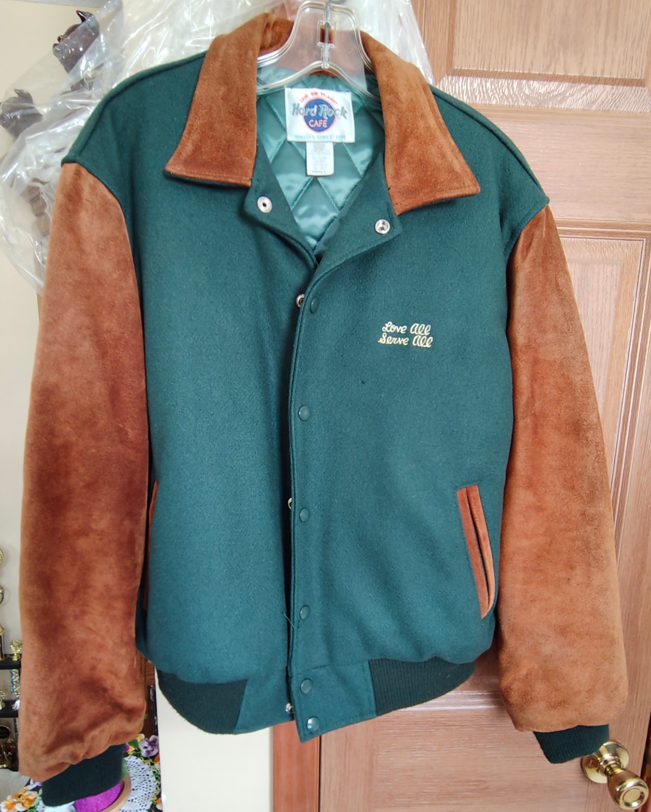 HARD ROCK CAFE VARSITY BOMBER JACKET SUEDE AND WOOL