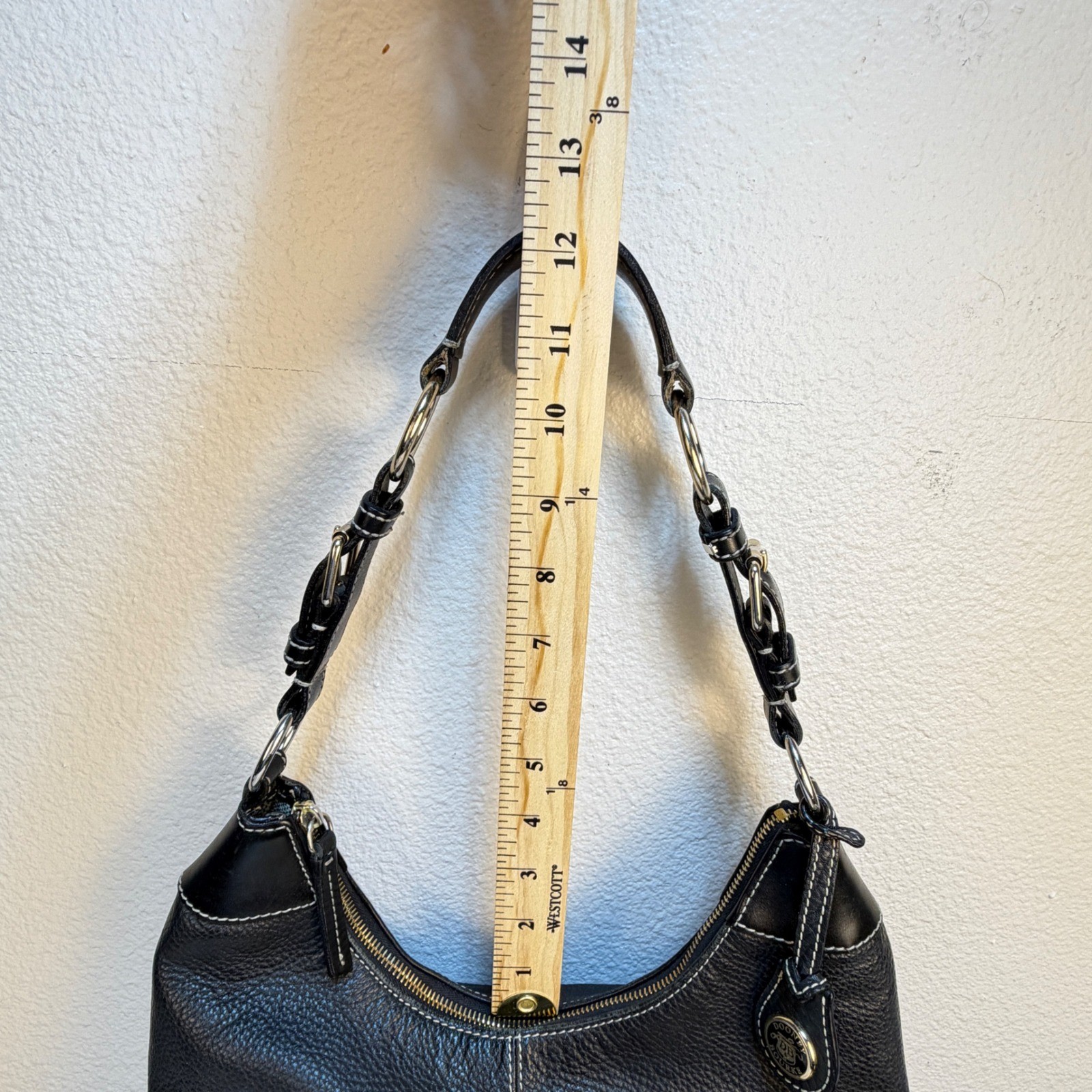 Dooney & Bourke Black All Weather Leather Hobo Shoulder Bag Contrast Stitching
