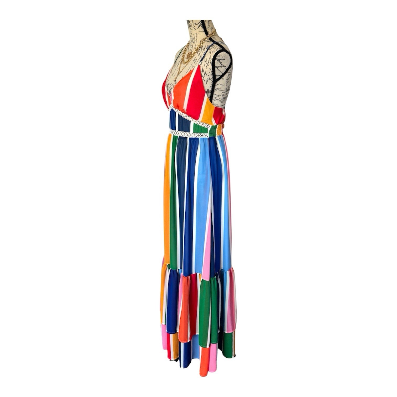 Flying Tomato Rainbow Striped Halter Maxi Dress Size Small