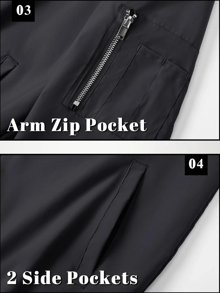 Men’s Spring Fall Thin Bomber Jacket Full-Zip Sportswear Lightweight Casual Coat