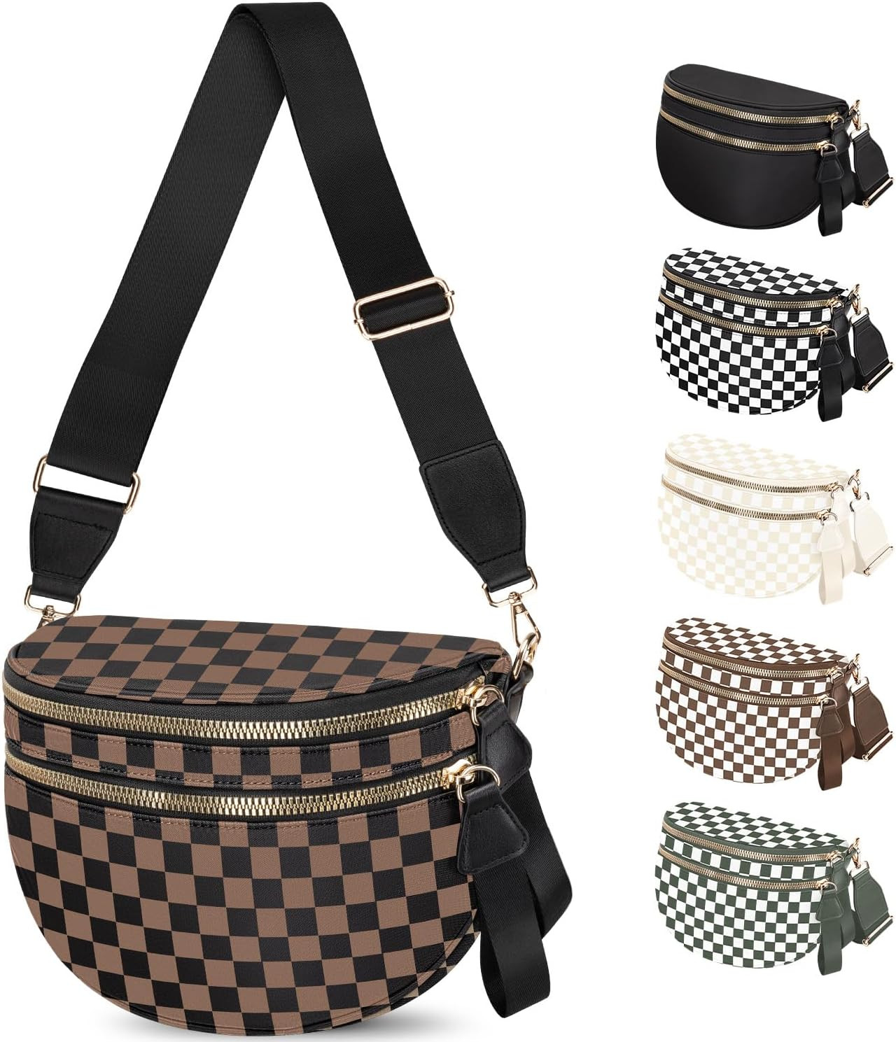 Spacious Nylon Checkered Crossbody Bum Bag for Women, Fashion Checkerboard Fanny