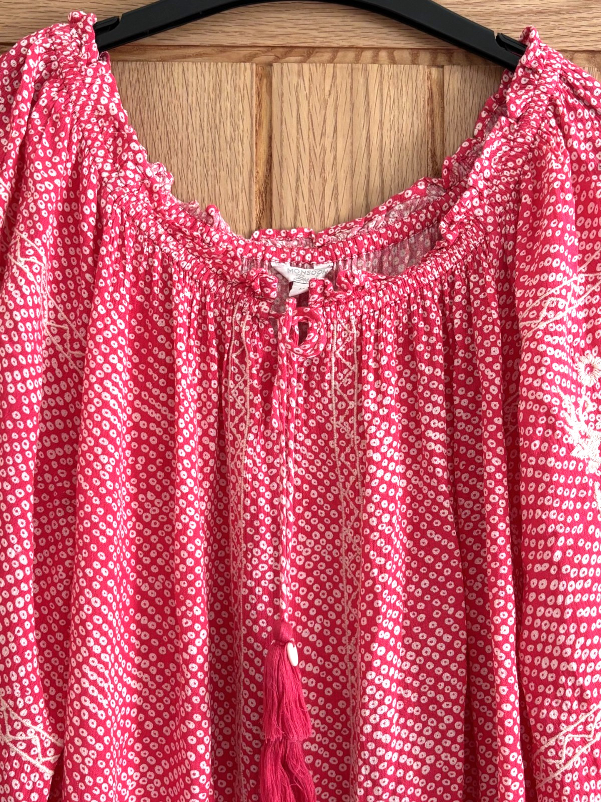Monsoon Raspberry Red/Pink & White On-Off Shoulder Beach Dress, Size M, 16-18