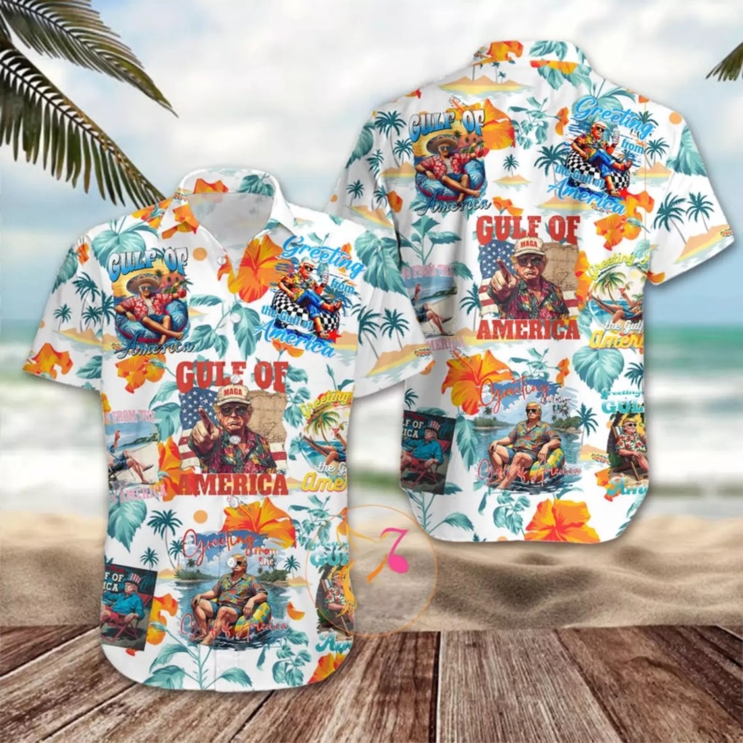 Gulf of America Funny Trump Hawaiian Shirt – Floral Vacation Aloha Style S‑5XL