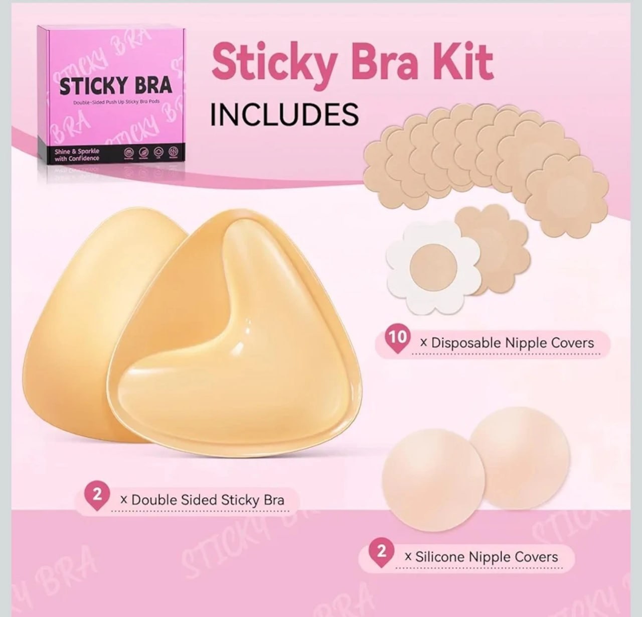 Sticky Bra Double Sided Push-Up, Sticky Bra Pads Size M