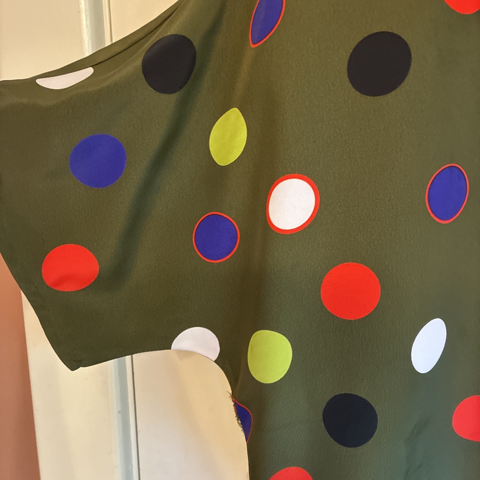 Vintage Dotted Blouse Olive Green Red Blue Lime Nicola Large Shoulder Pass