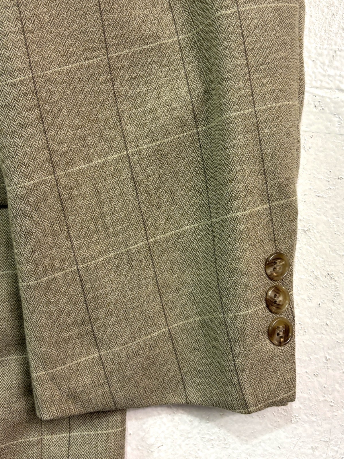 Alexander Lloyd 50L Beige Herringbone Windowpane Blazer Jacket Sport Coat USA