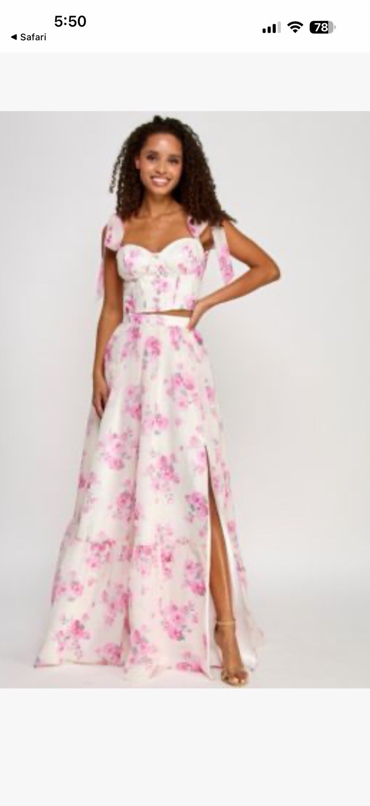 B Darlin Juniors’ Floral Print Pink/White Two-Piece Corset Ball Gown, Size 5/6