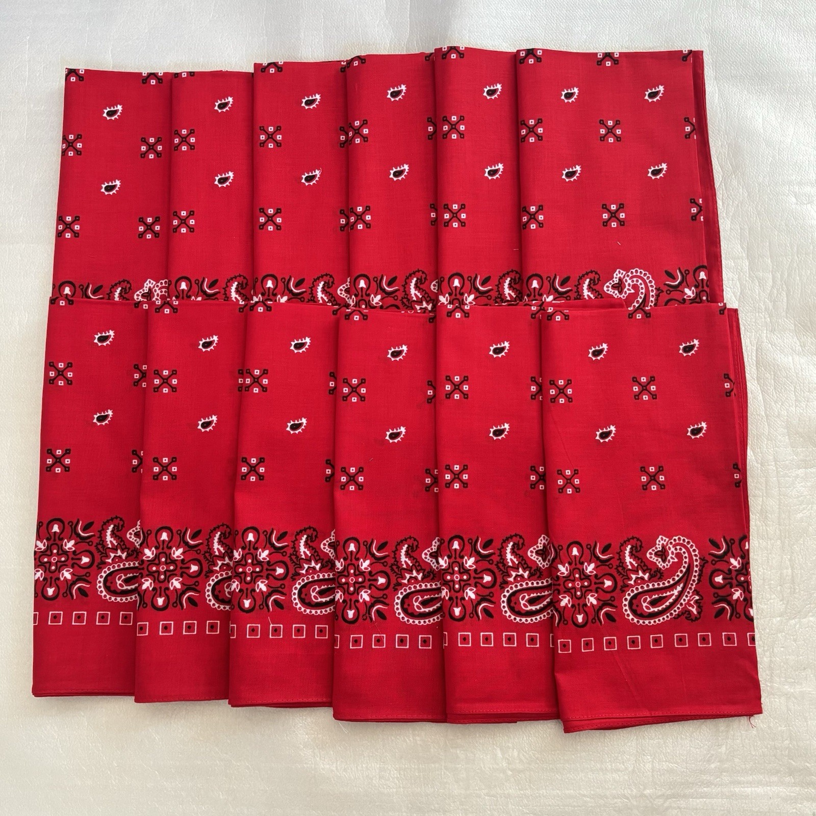 Lot of 12 Bandanas 100% Cotton Red Paisley