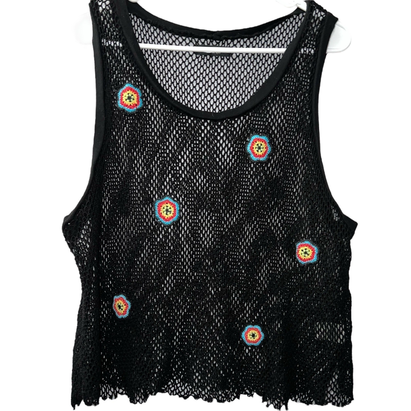 Michael Lauren Medium Crochet Mesh Top Boho Festival Y2K Sheer Knit Floral Indie