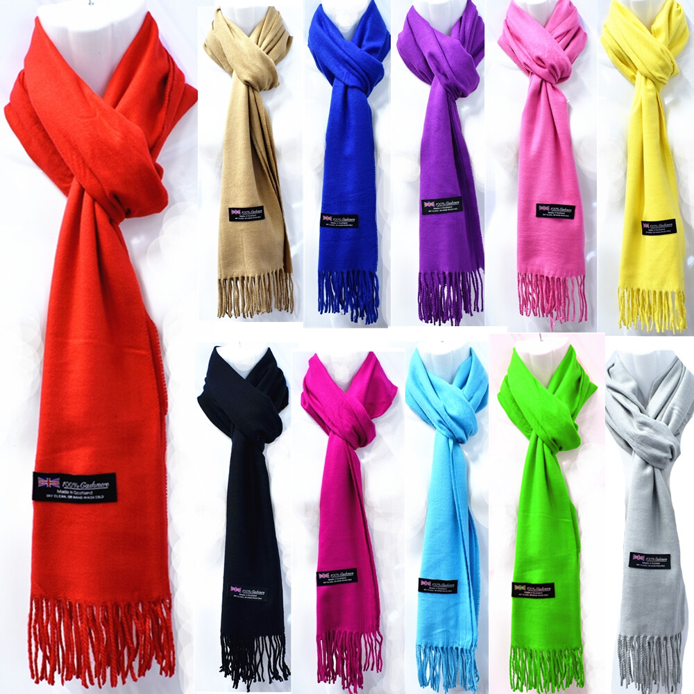 Mens Womens Winter Plain Solid Wool Scotland Made 100% Cashmere Scarf Scarves