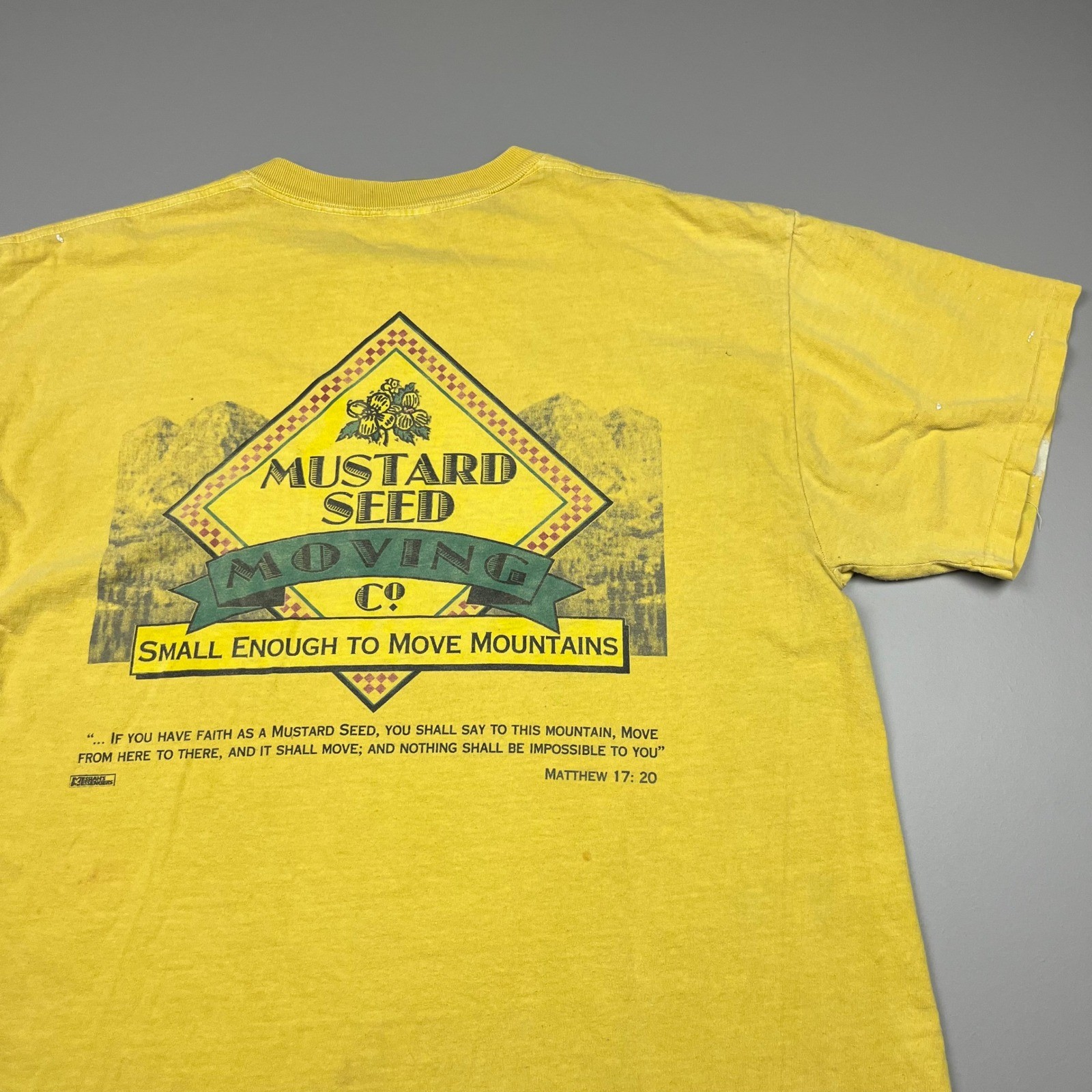 Delta Pro Weight T-Shirt Mens L Yellow Mustard Seed Moving Co Vintage Tee 90s
