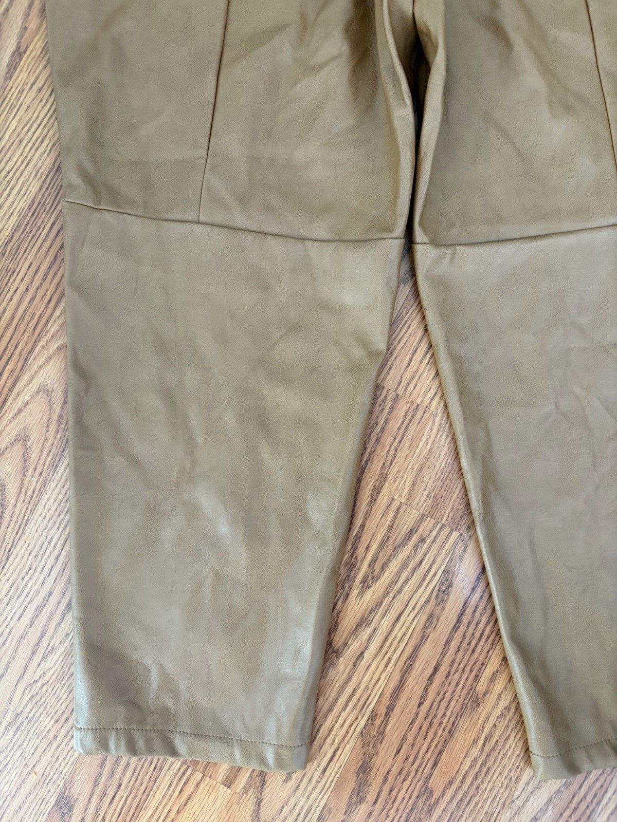 Women’s Camel Faux Leather Leggings Pants Stretch Elastic Waist Plus Size