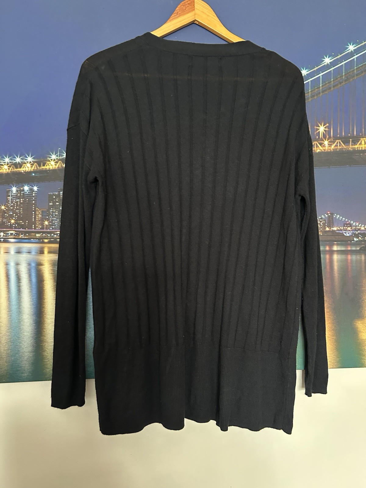 Classic Black Ribbed Open front Long line Cardigan – M&S Collection Size Medium