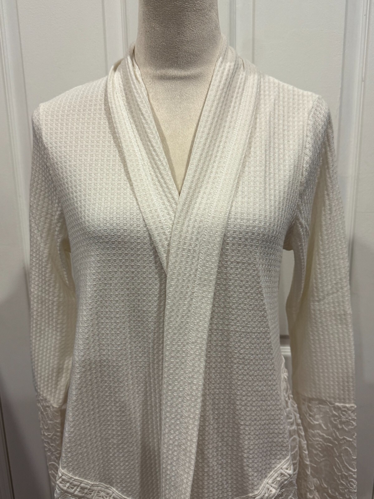 Forgotten Grace Open Front Cardigan Ivory Cream Lng Slve w/Lace Sz XL 26″Lx22″W