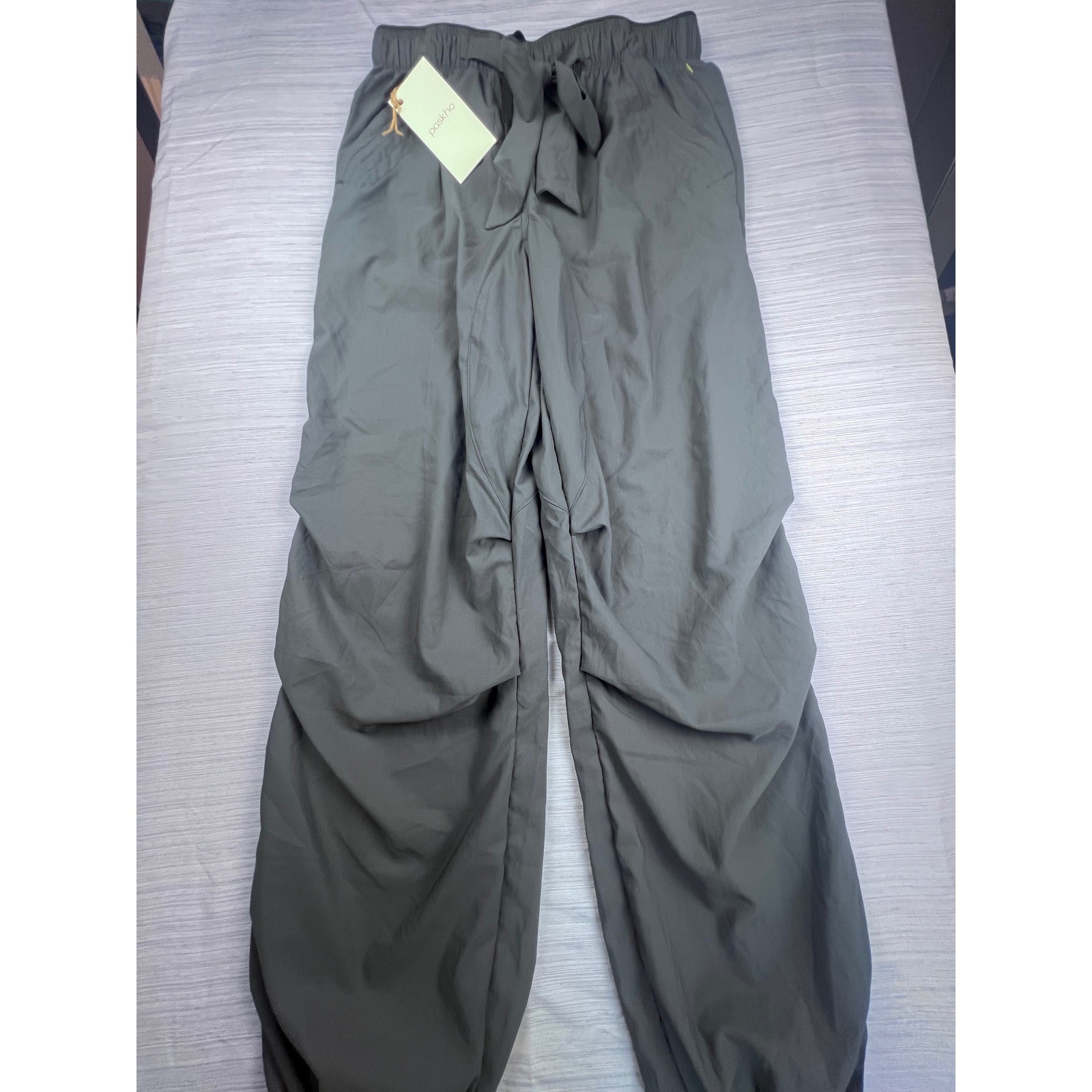 Paskho Men Dark Gray Technical Jogger Pants Elastic Waist Travel Activewear 572