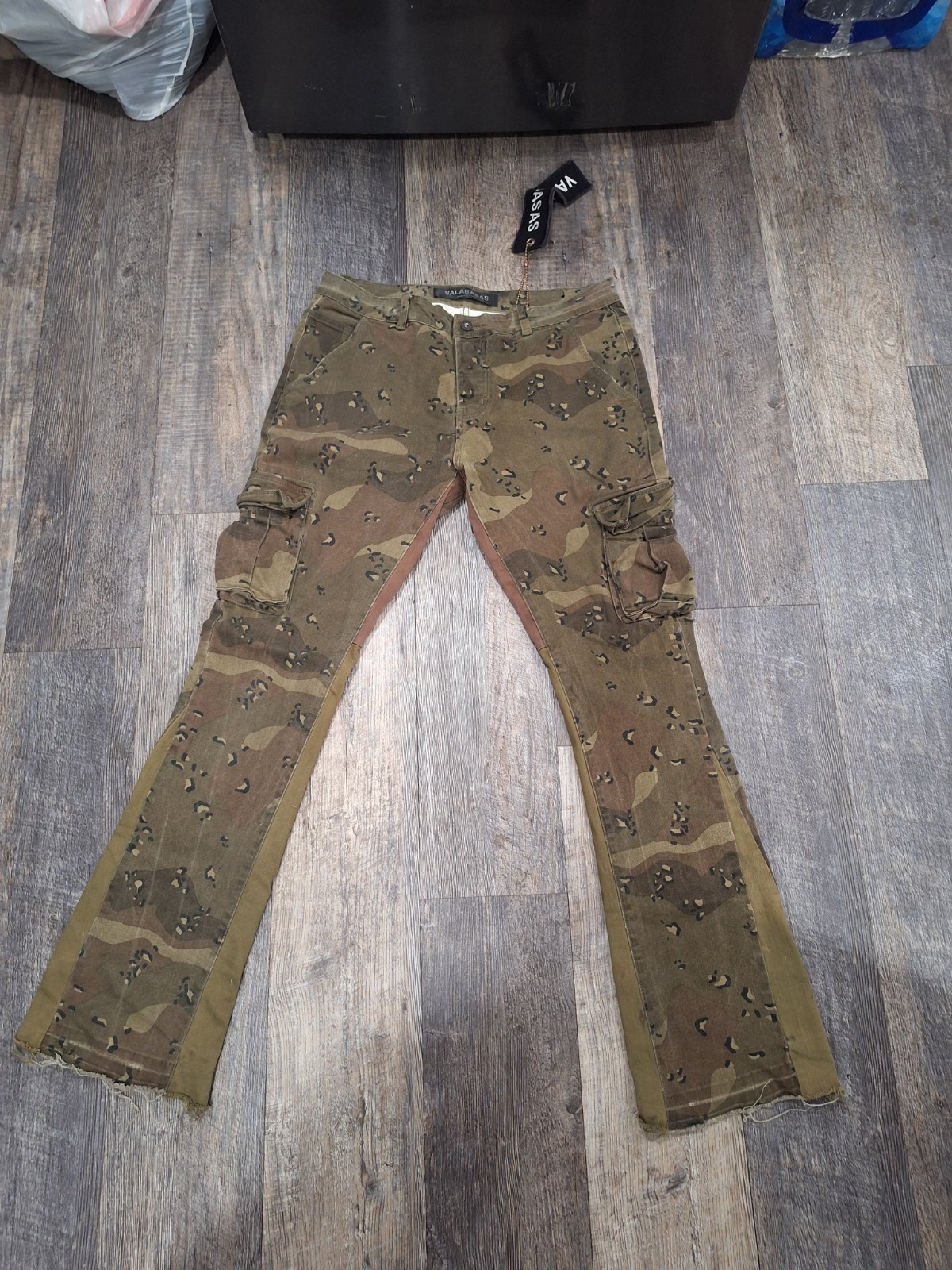 Valabasas Men’s Camo Cargo Pants Slim Skinny Fit Denim Brown Green Black 34