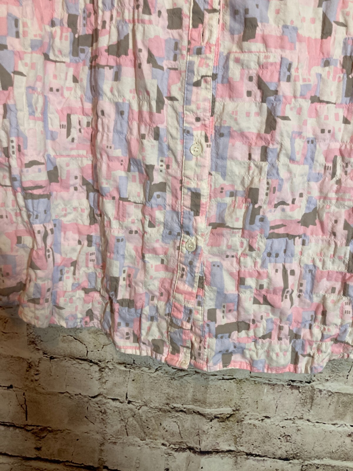 J. McLaughlin Top Womens Medium Pastel Crinkled Art To Wear Button Up Beachy