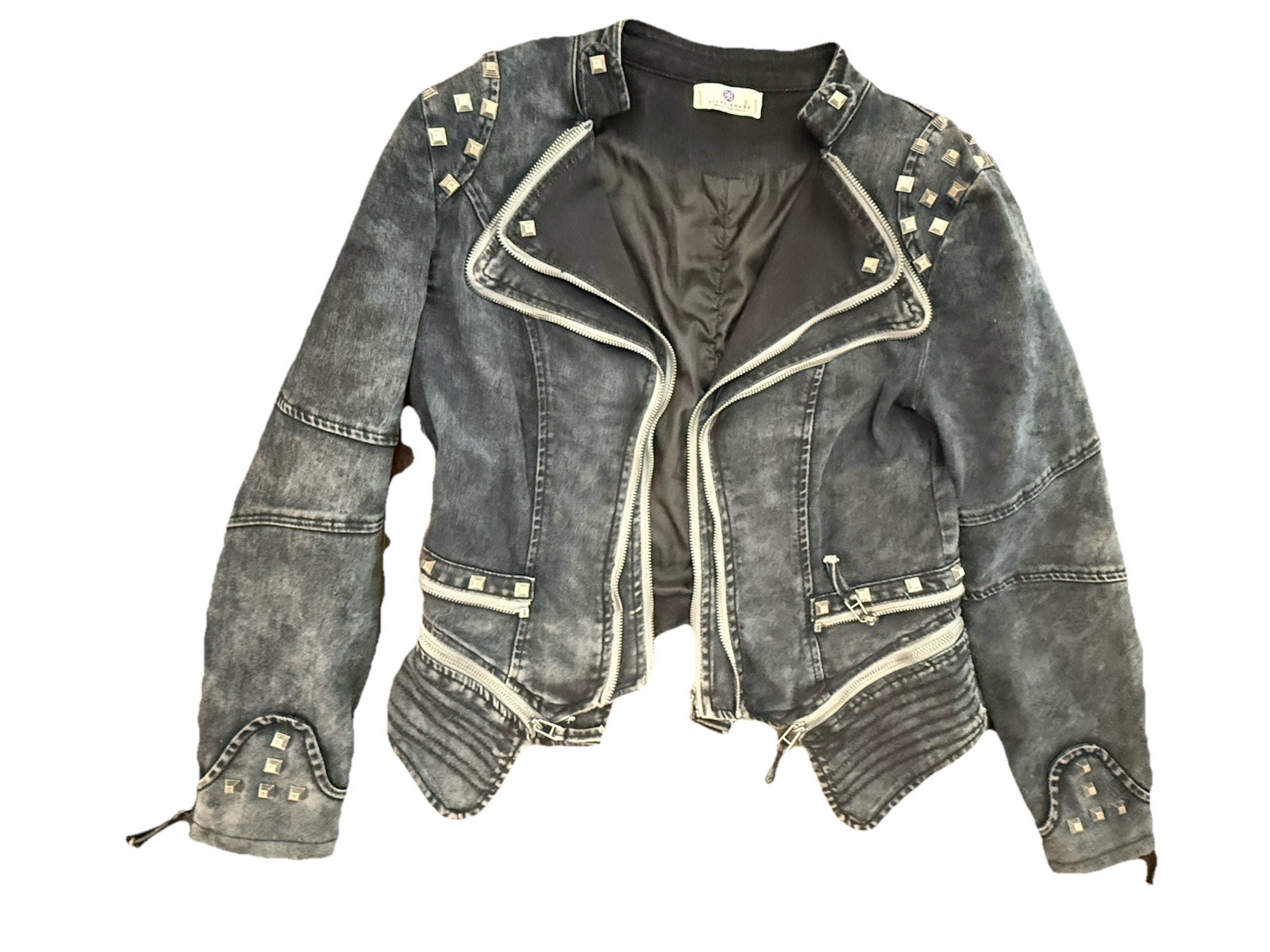 Jacket Womans Studded Riveted Denim Moto Cyber Punk Rock Steampunk M? Zipper S ?