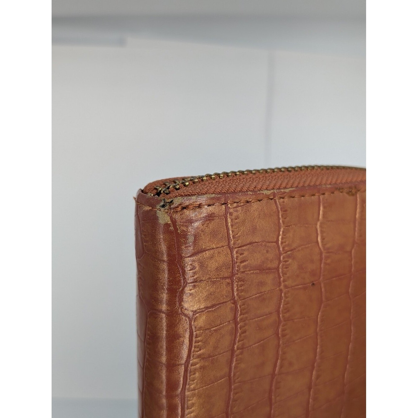 Lanvin Collection Wallet Dark Coral Crocodile Embossed Zip Around Long Accordion