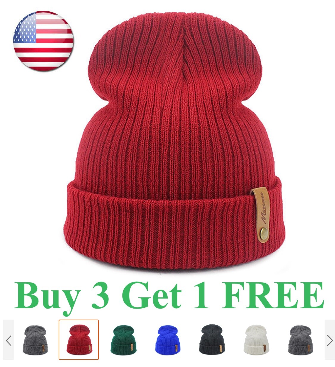 Thick Beanie warm Plain Knit Hat Baggy Cap Cuff Slouchy Skull Hats Ski Men Women