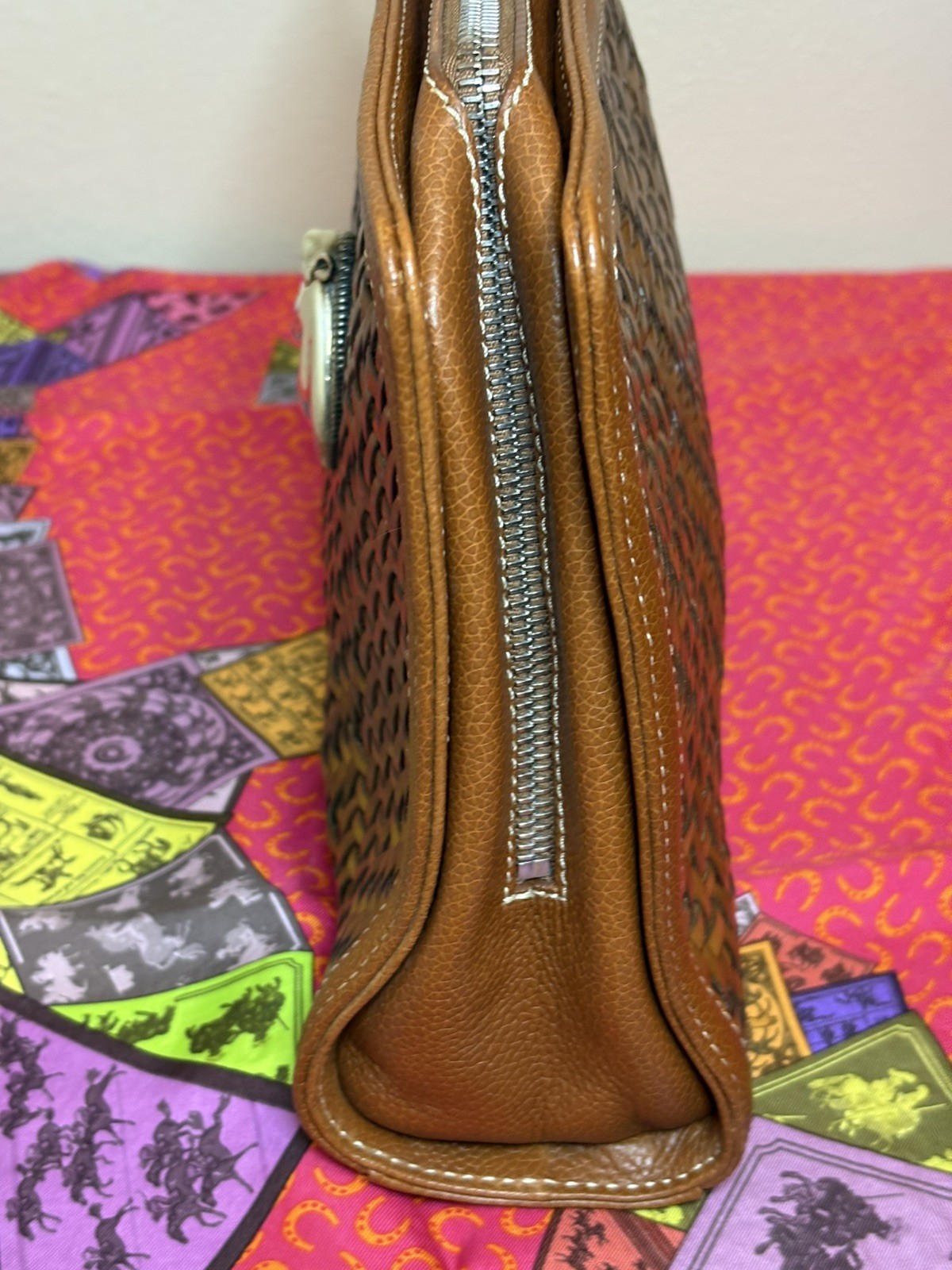 Barry Kieselstein Cord Woven Leather Horse clutch purse sterling silver EXC