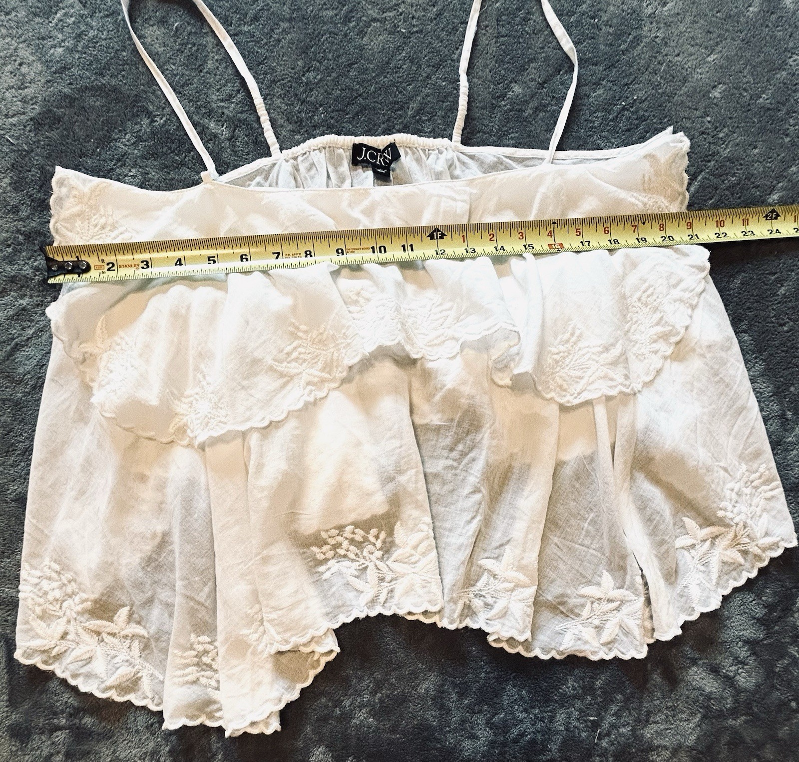 J.Crew XL White Embroidered Tiered Cami Tank Top Cotton Boho Adjustable Straps