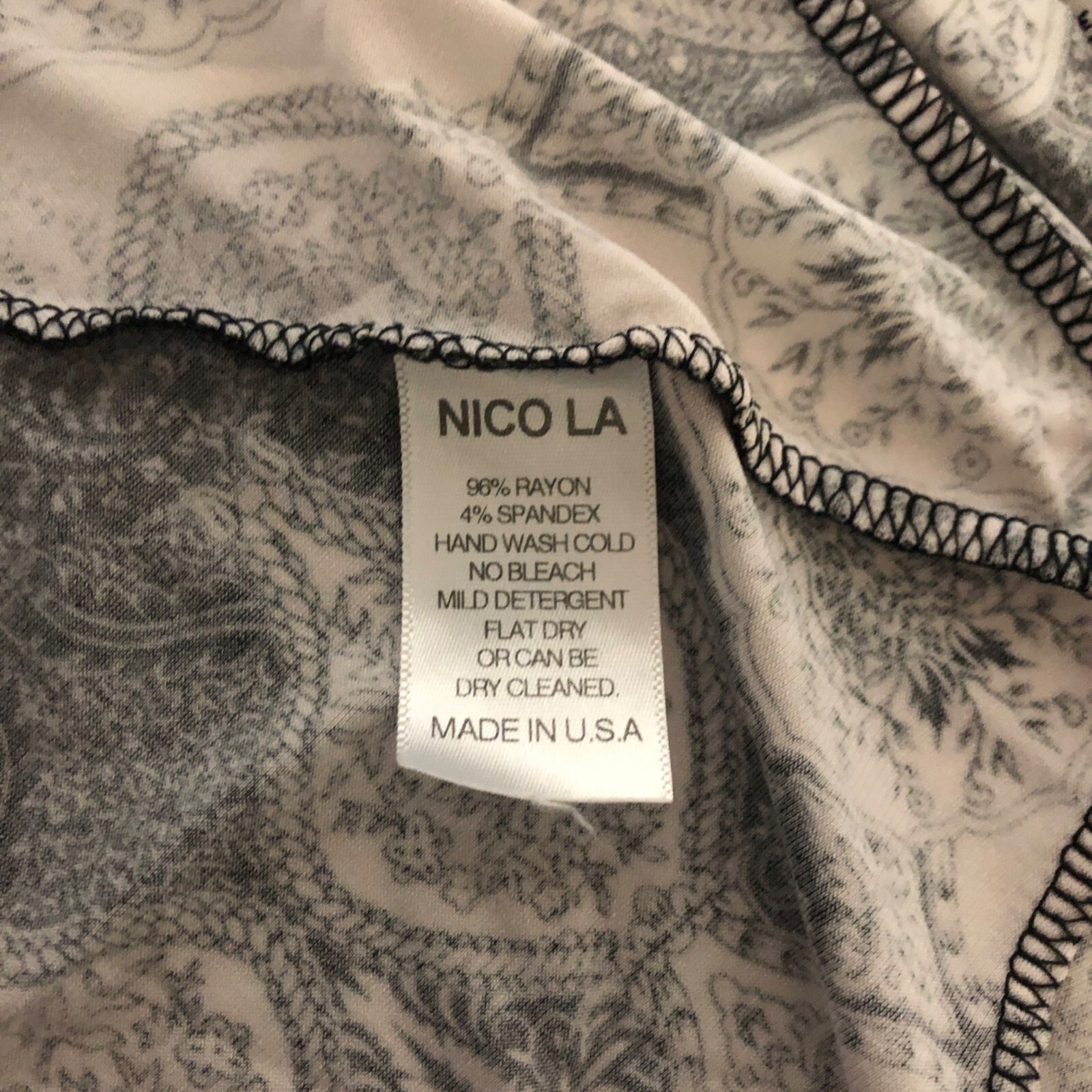 Nicola Anton Tunic Womens Size Medium Black White Raw Edge Neck Hem Stretch Top