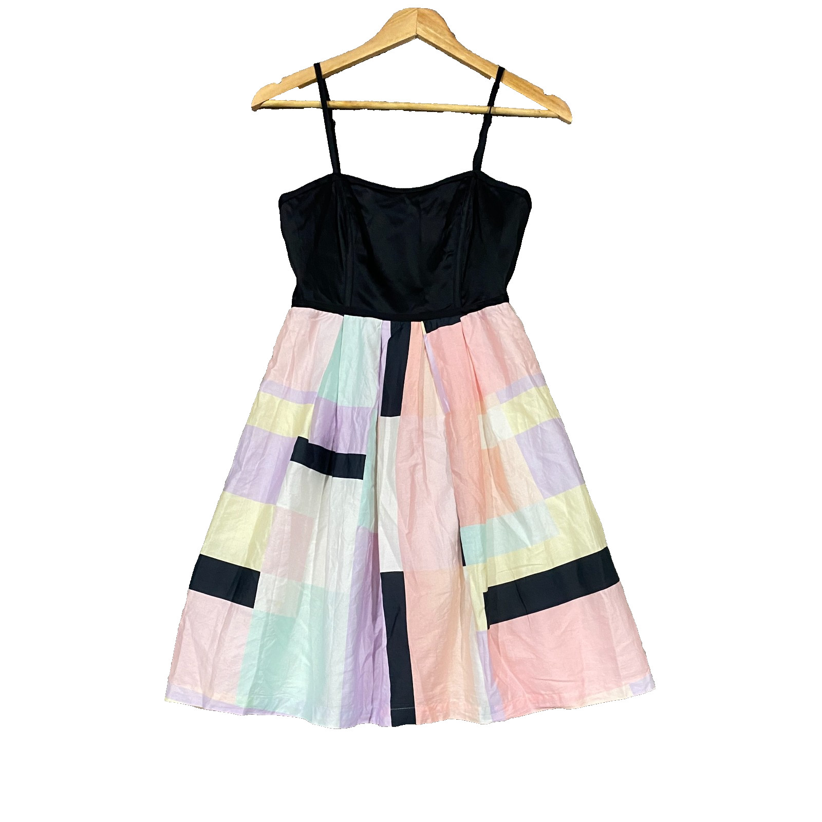 Forever New Dress 8 Pastel Colour Block Midi Skater Y2K Prom Cocktail Party