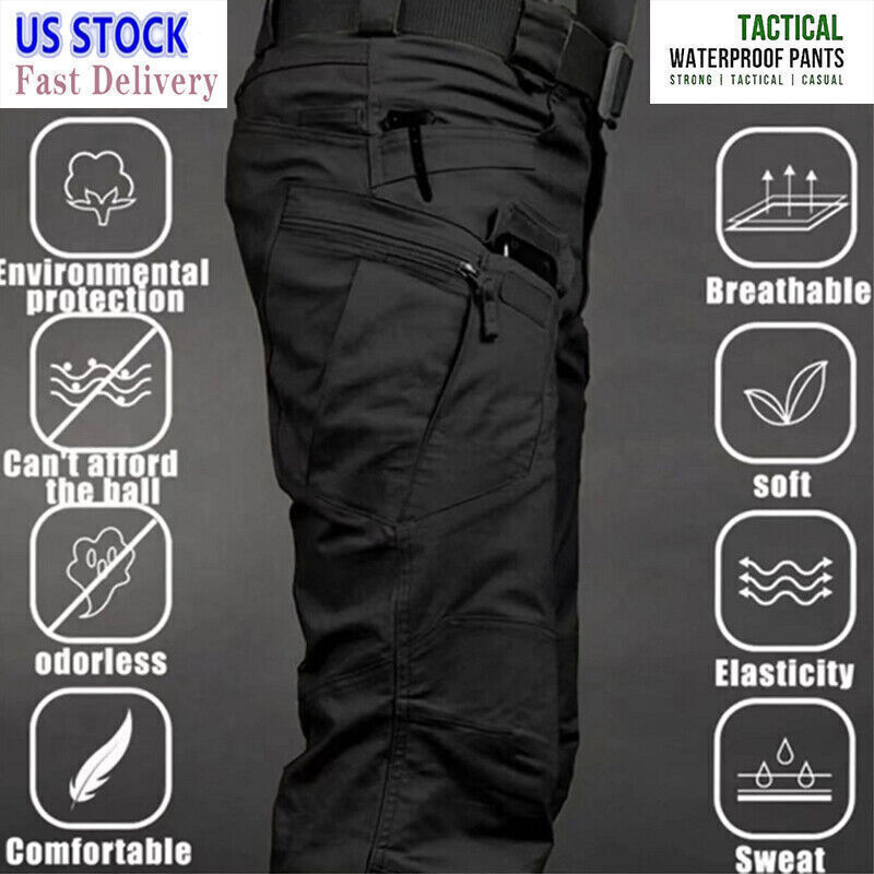 Mens Cargo Pants Tactical Waterproof Work Pants Outdoor Hiking Combat Trousers