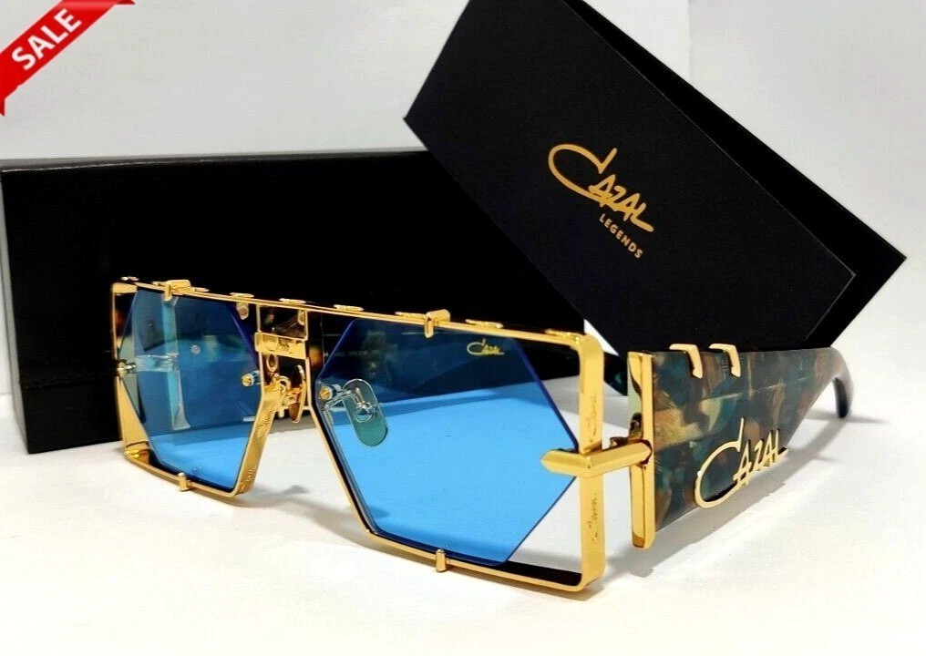 Cazal Modern Blue Tortoise ＆Gold Unisex Sunglasses with Blue Tinted Frame Md004