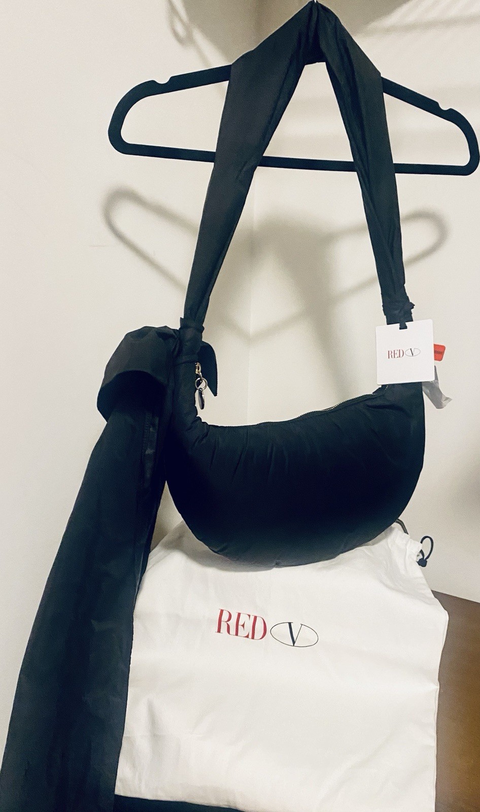 NWT Red Valentino black nylon Knot Me Up Shoulder Bag.