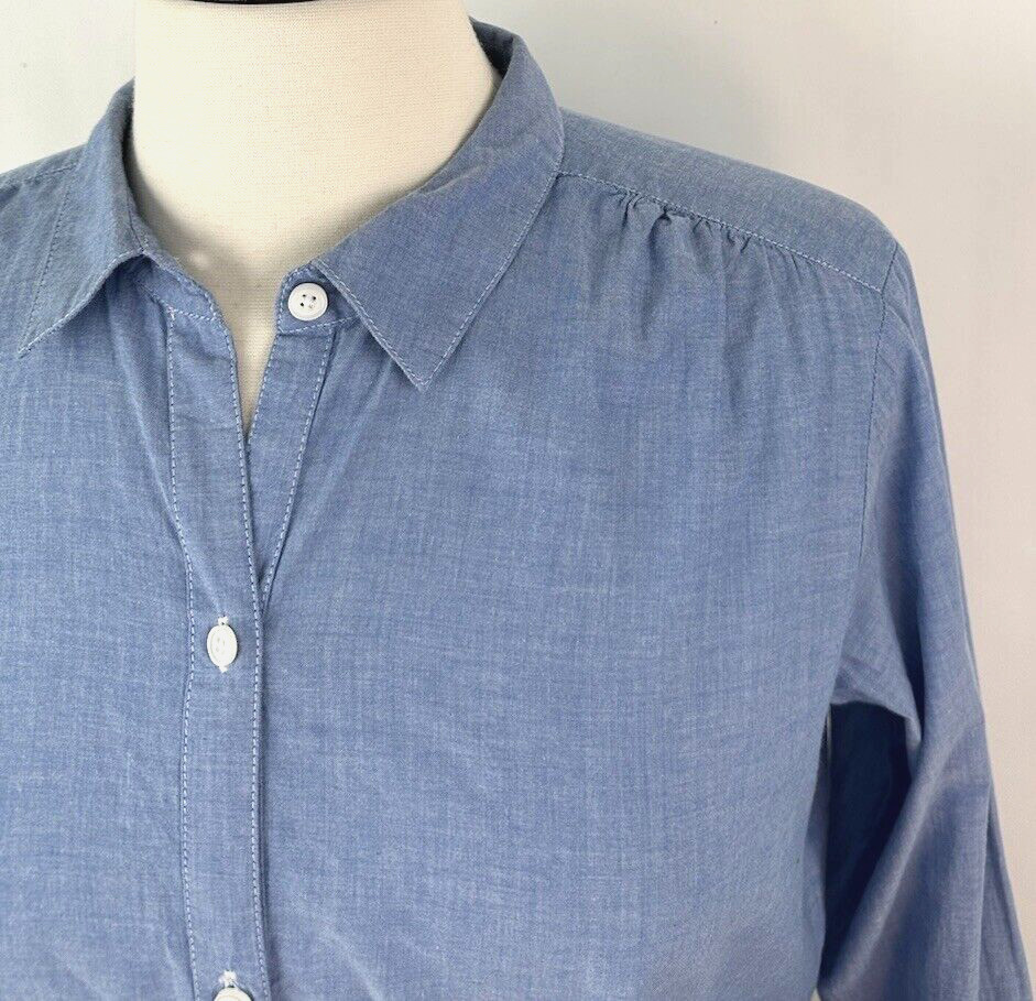 Ann Taylor LOFT Button-up Blouson Shirt MEDIUM Blue Lightweight Cotton Top