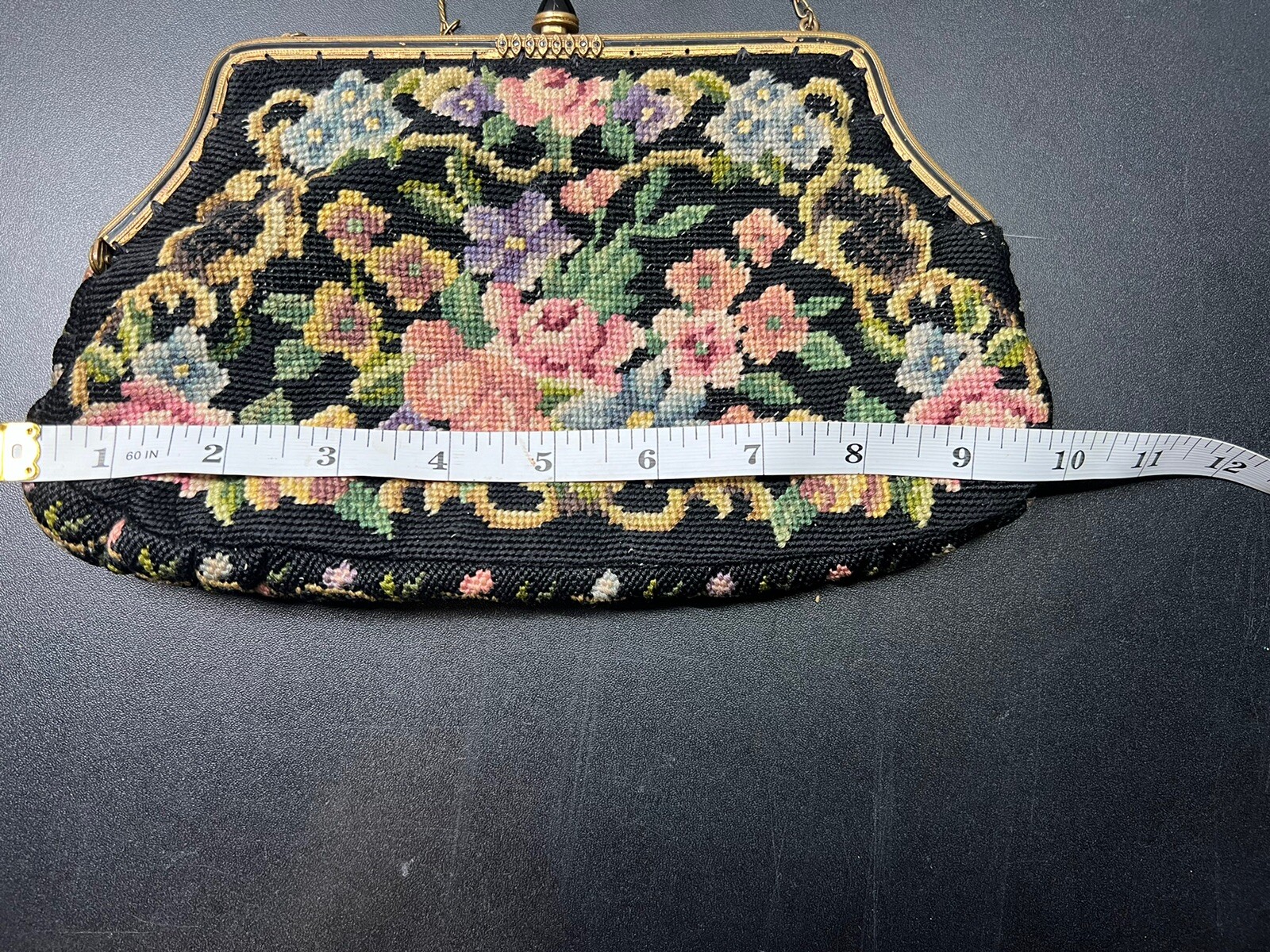 Antique Fine Petit Point Tapestry Bag/Purse with Delicately Detailed Frame