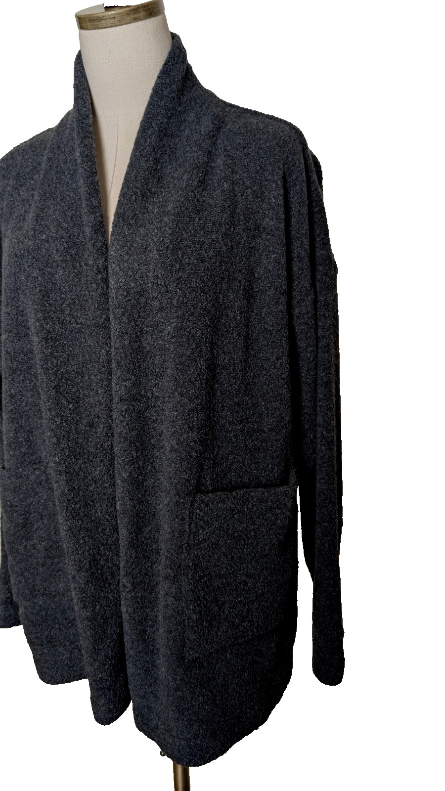 EILEEN FISHER Cardigan Heather Gray Open Front Wool Blend Pockets Size SP