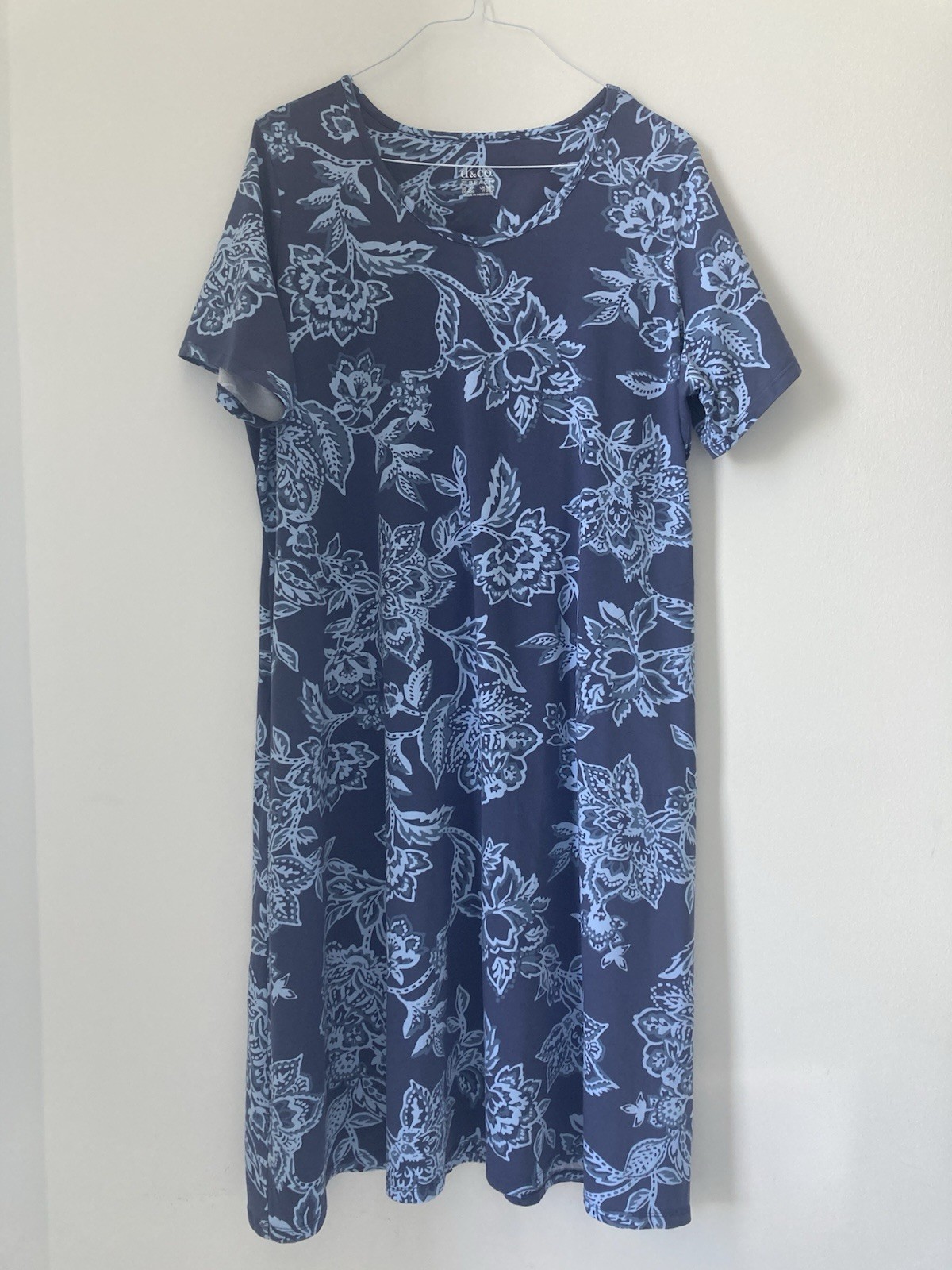 d&co. BEACH Blue White Floral Long Dress Sz 2XP Petite