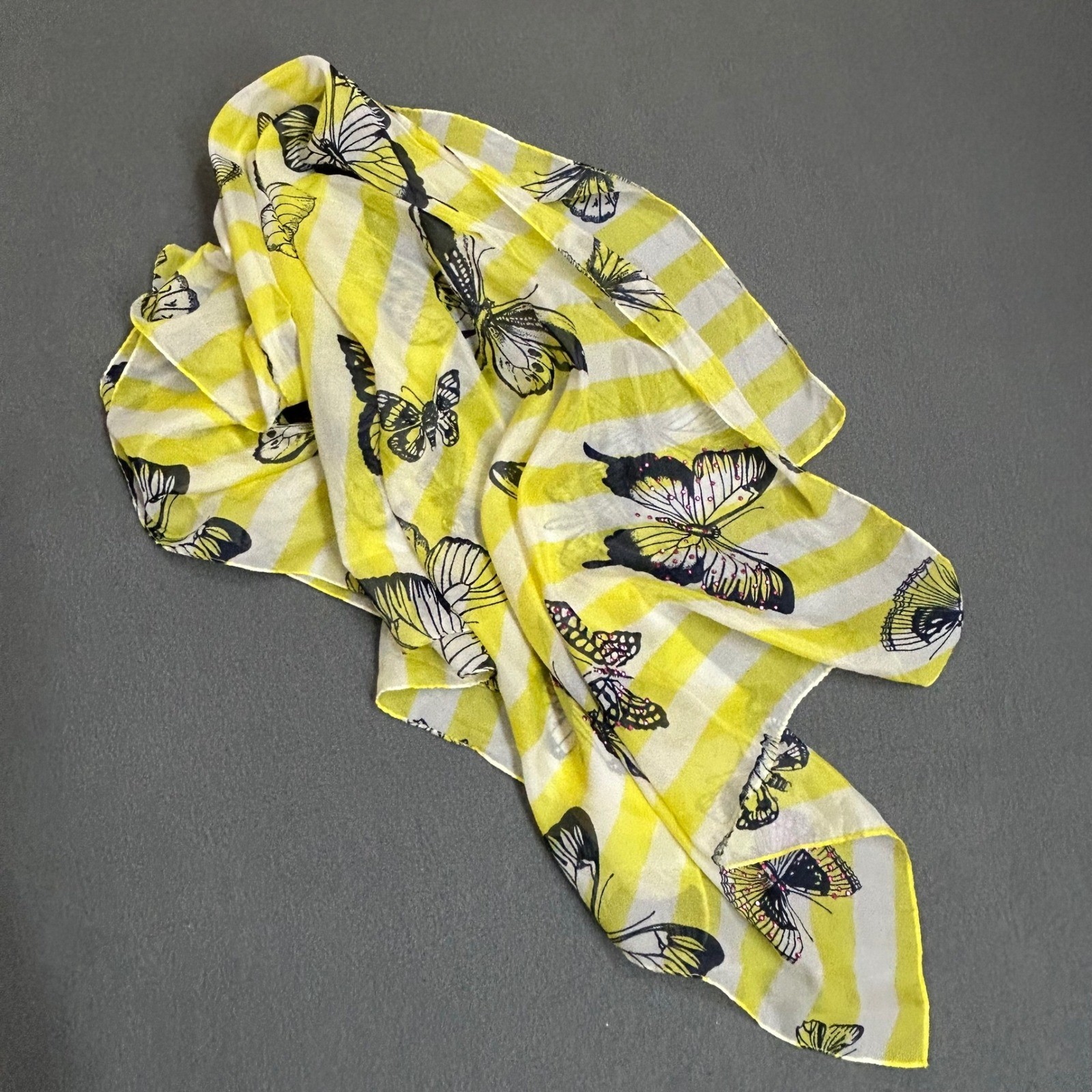 Candies Scarf Women One Size Yellow Excellent Butterfly Rhinestone Striped