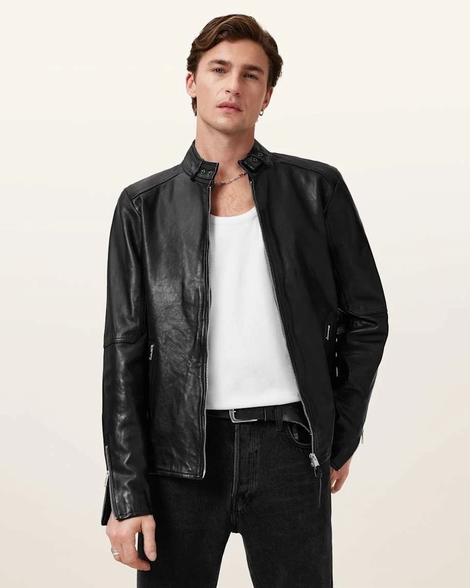 AllSaints Cora Leather Jacket Men’s Size Large Jet Black Celebrity Grail COLT