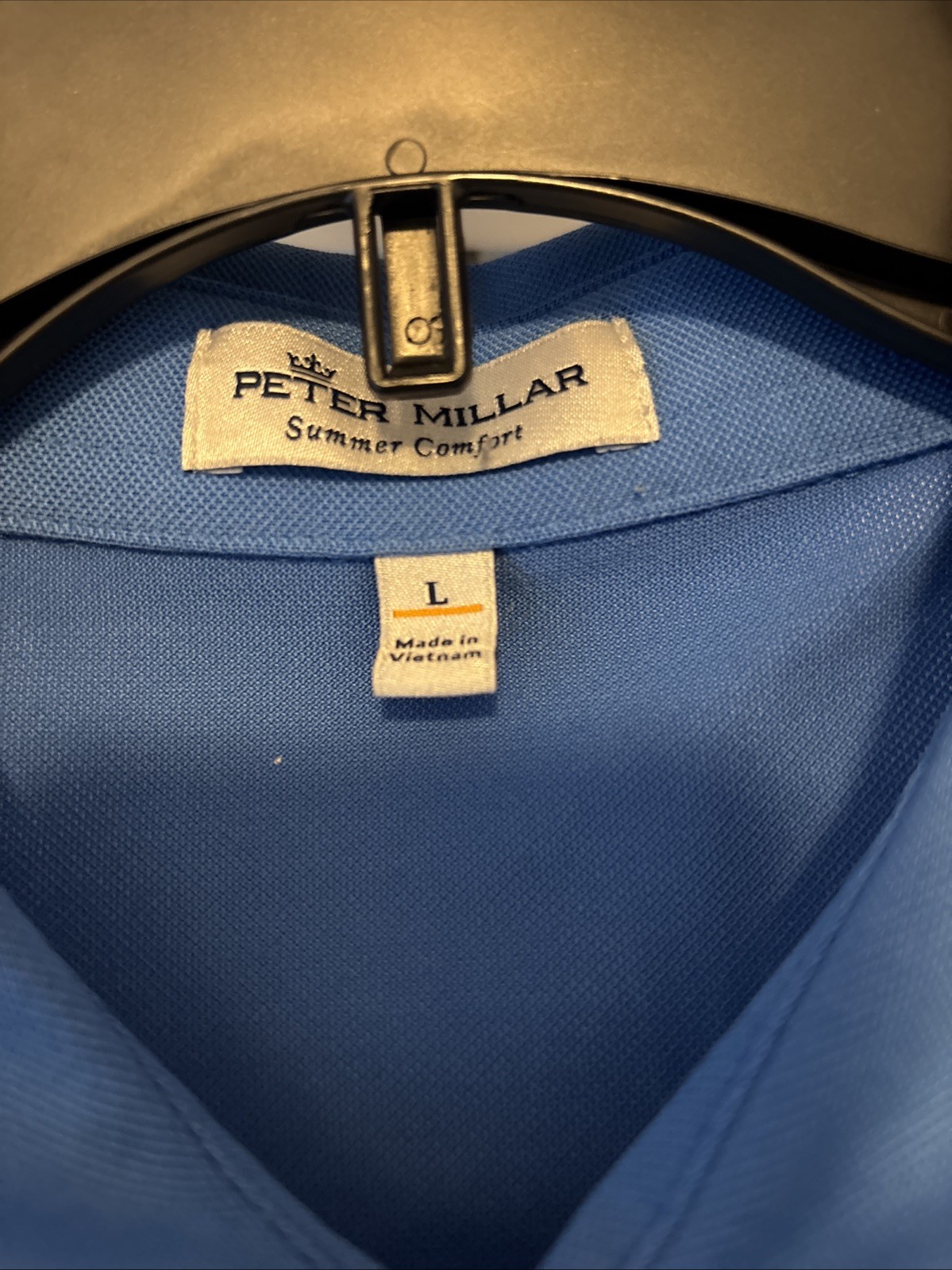 Peter Millar Polo Shirt Mens L Blue/White Stripe Summer Comfort Golf Performance