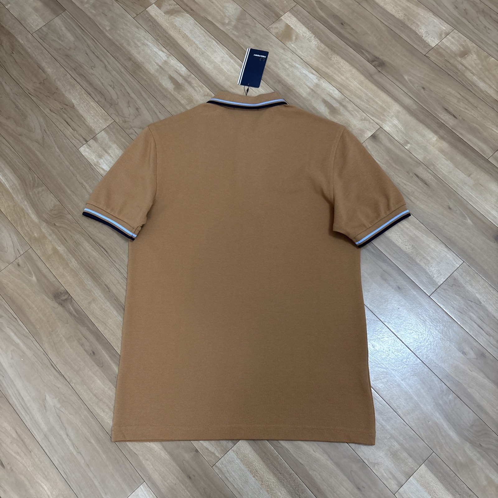 Fred Perry M3600 Polo Mens Size Small Dark Caramel/Snow White/Silver Blue BNWT