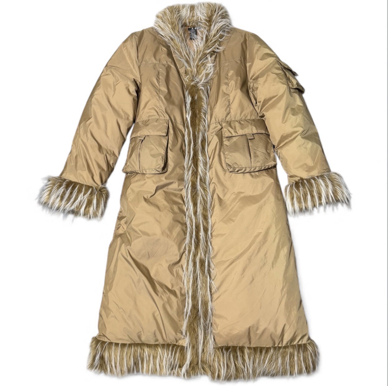 A.B.C. Tan Down-Filled Puffer Coat Faux Fur Trim SZ M Luxe Streetwear