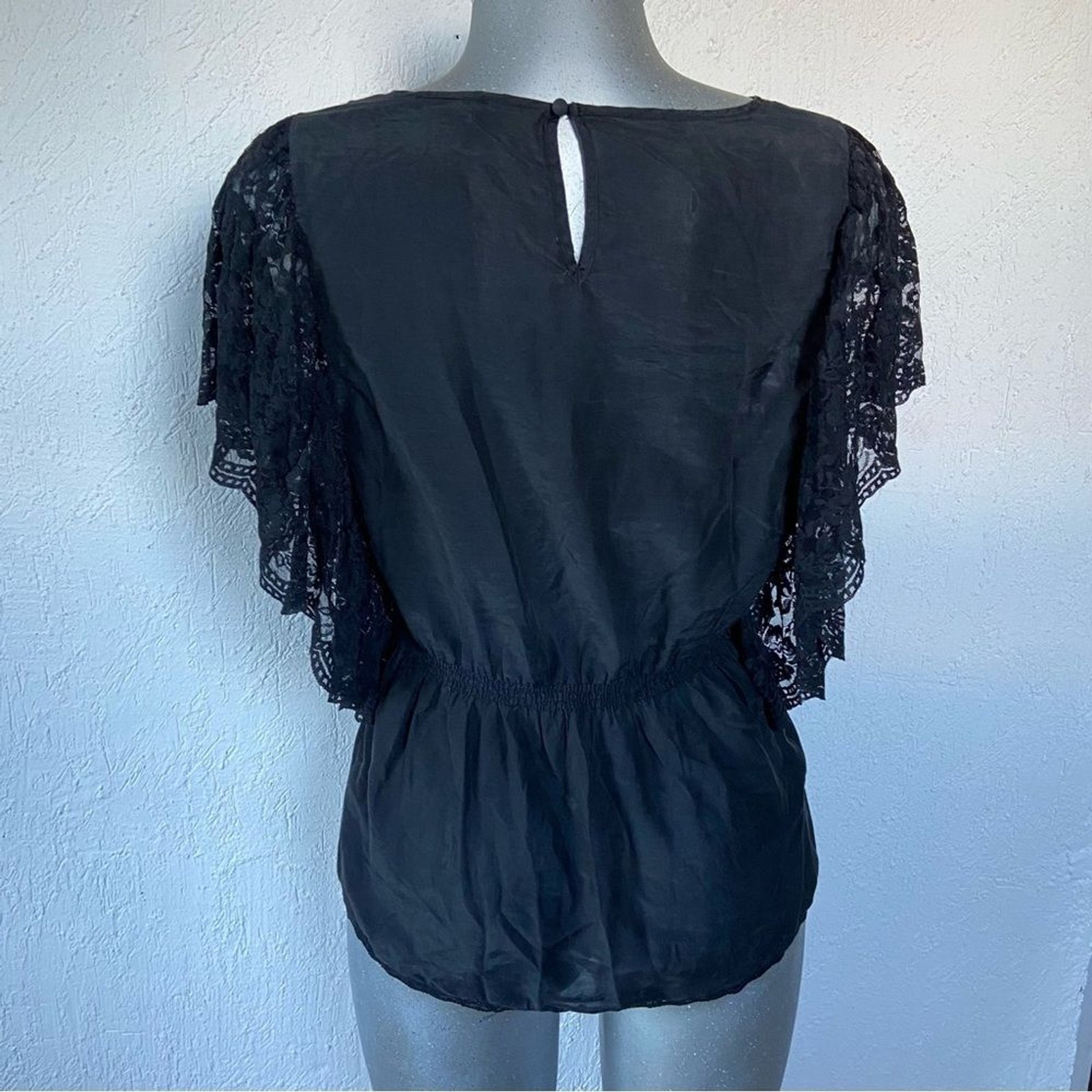 Twentyone Steampunk Fairy-Goth Cotton/Silk Blouse Top Lace Batwing Sleeve Large