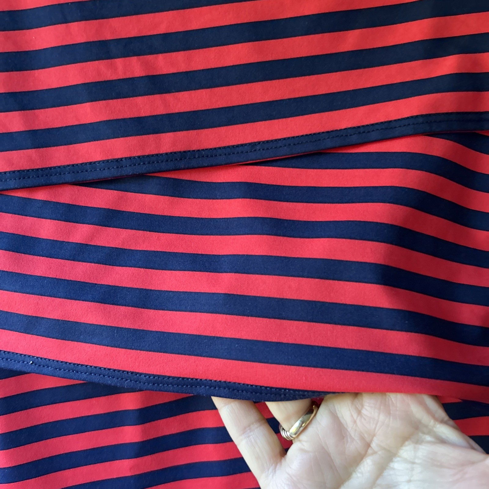 J. McLaughlin Tiered Dress Size S Navy and Red Stripes Catalina Cloth EUC