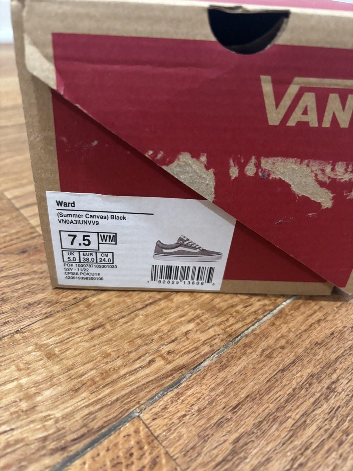 Vans Ward Summer Canvas Black Size 7.5