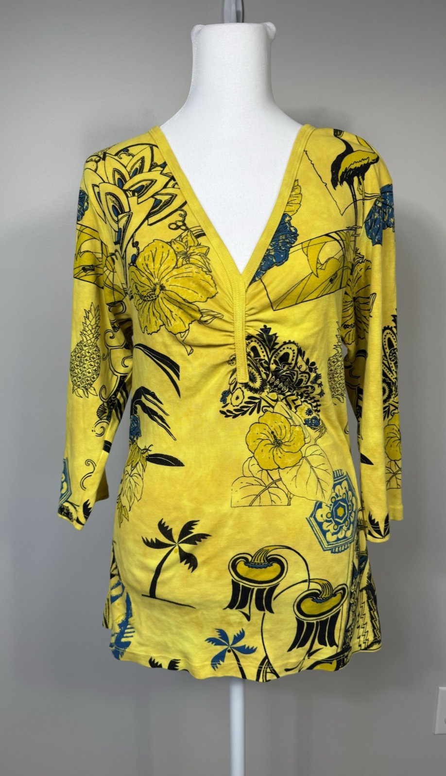 Y2K Glima XL Tattoo 2000s Graphic Soft Grunge V Neck Long Sleeve Top Yellow