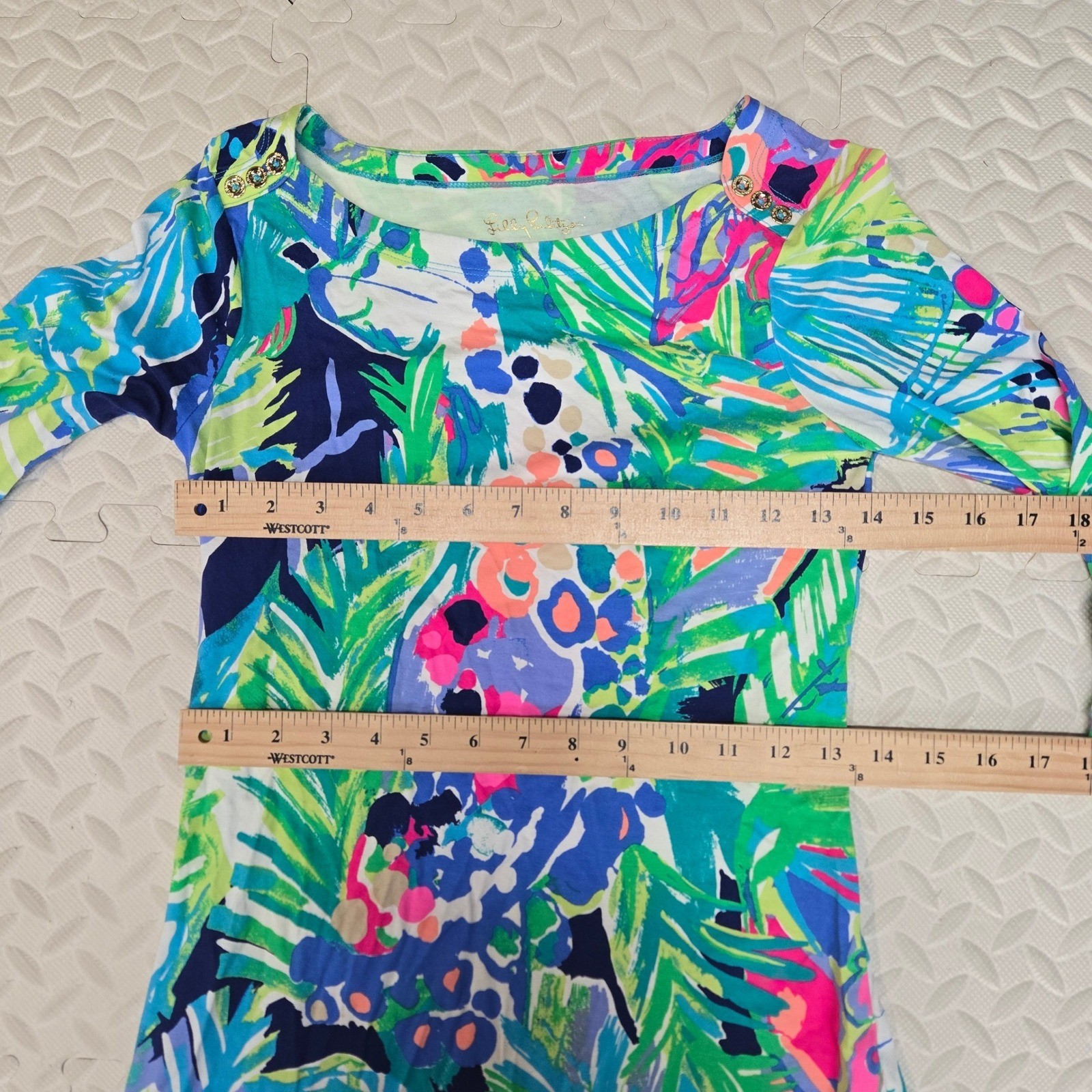 Lilly Pulitzer Sophie Dress XXS Tropical Palm Floral Gold Button Shift Travel