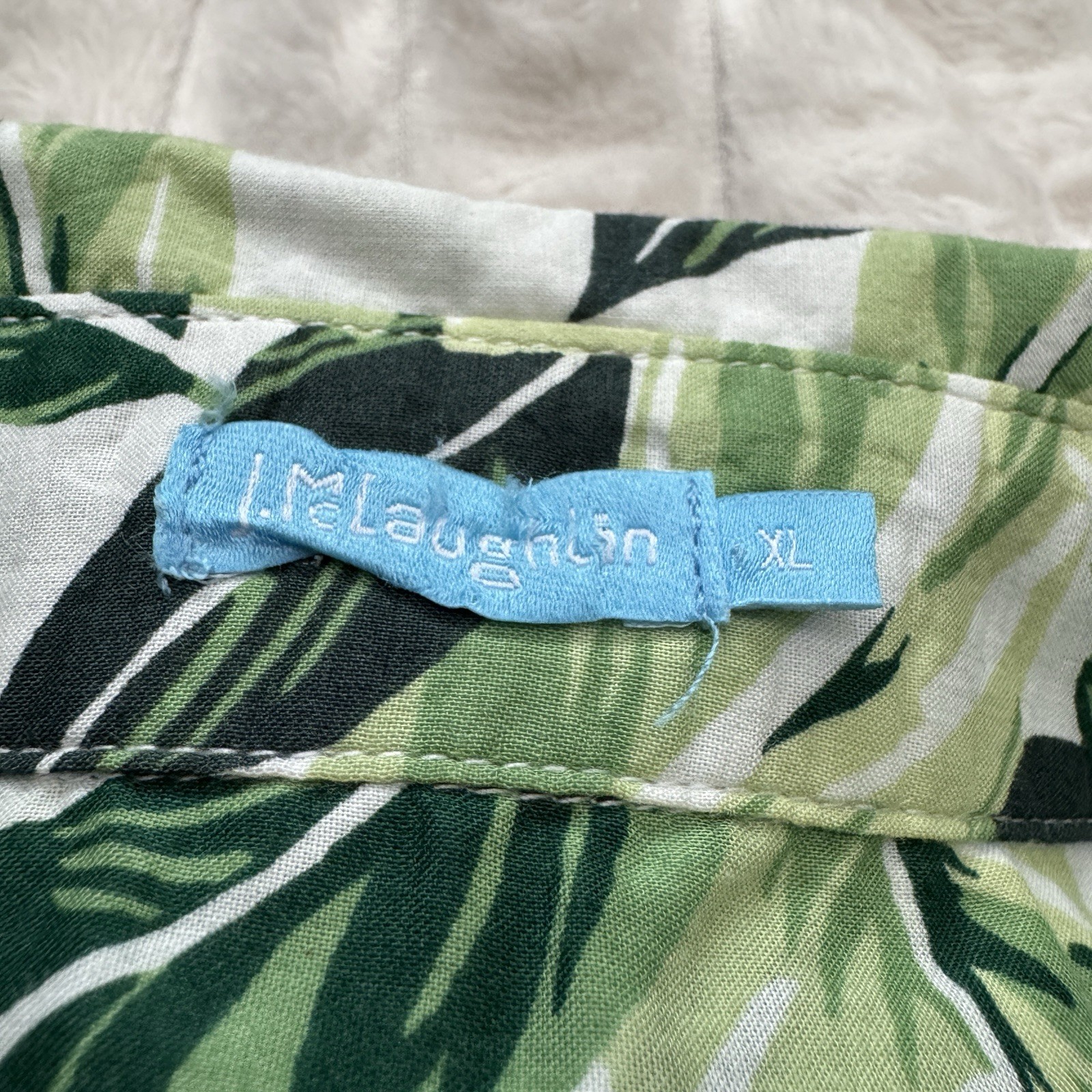 J McLAUGHLIN Women’s XL Lois Shirt Button Down Green Palm Tropical Leaf Beach