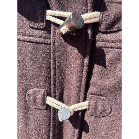 Toggle Coat Women Small Brown Excellent Hooded Wool Blend Duffle Jacket