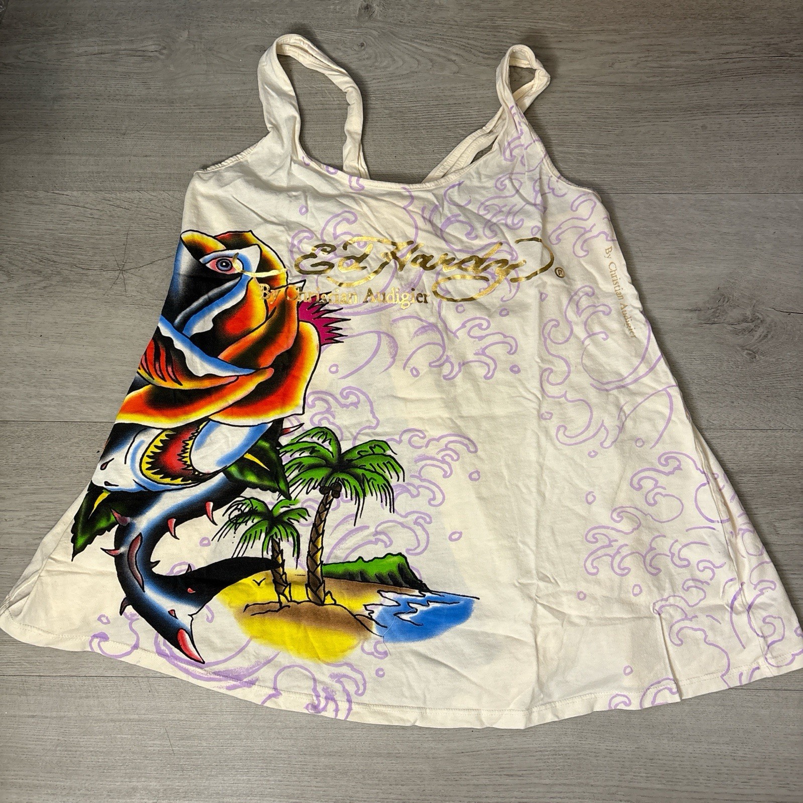 RARE Vintage Ed Hardy By Christian Audigier Babydoll Bow Adjustable Dress Top OS