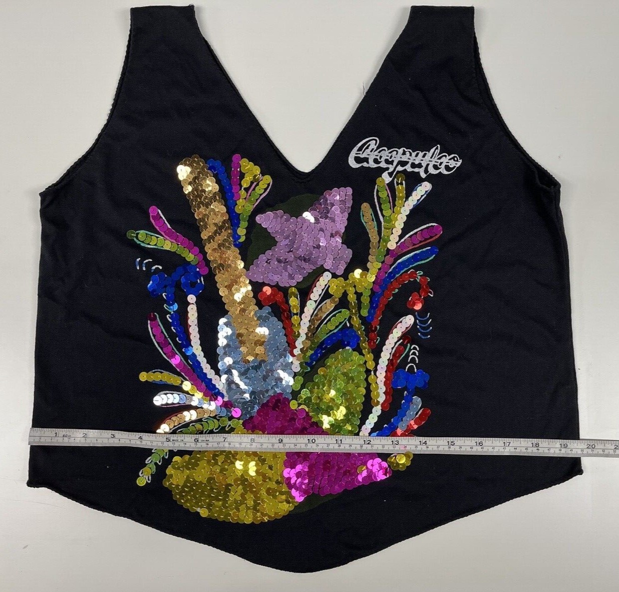 Women’s Vintage 80’s Sequin Dance Club T-Shirt M-L Black Knit Fame Flashdance 