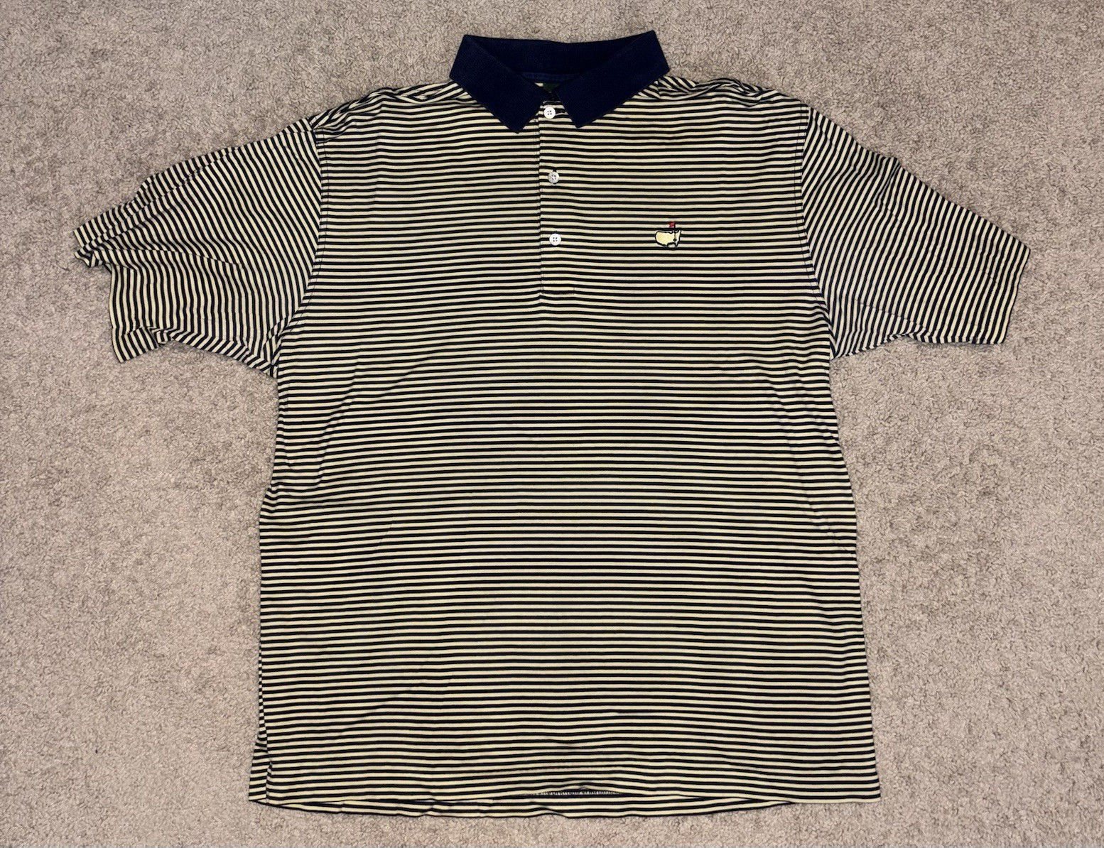 Vintage Amen Corner Men’s L Navy/Yellow Striped Cotton Golf Polo The Master’s